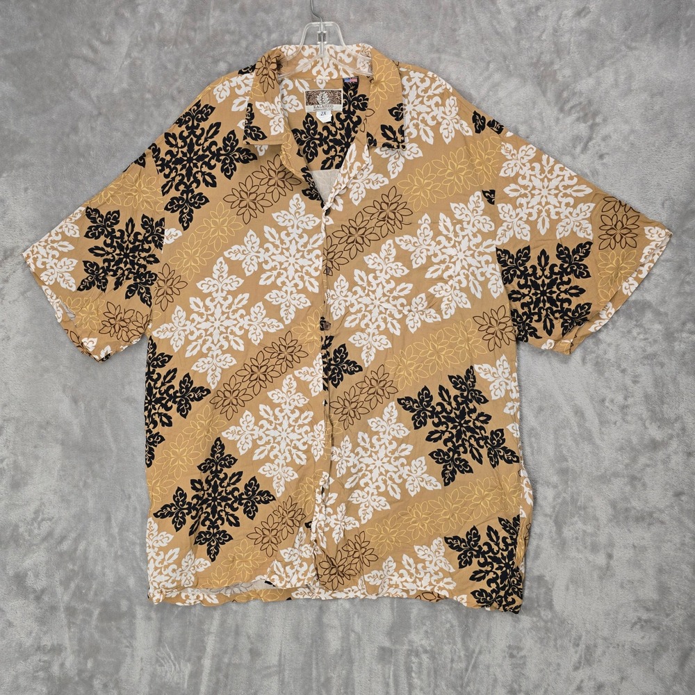 Kalaheo Shirt Mens 2X Brown Floral Aloha Hawaiian Rayon Button Up Tropical Retro